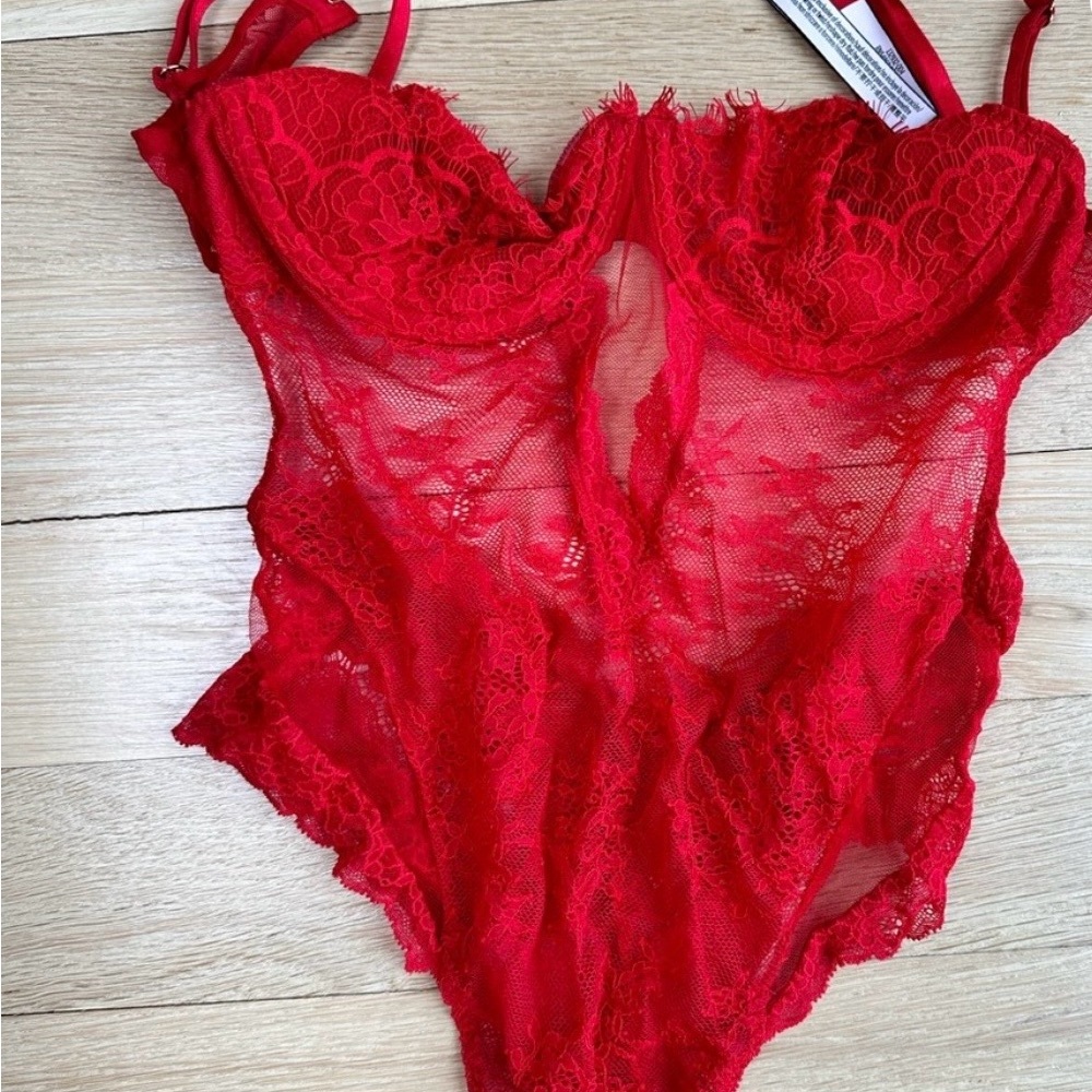 Victoria's Secret Red Lace Bodysuit